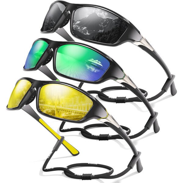 Paquete de 3 lentes de sol polarizados deportivos para hombres, envolventes y protección UV400 contra rayos ultravioleta, para ciclismo, pesca y conducción - Imagen 39
