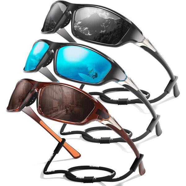 Paquete de 3 lentes de sol polarizados deportivos para hombres, envolventes y protección UV400 contra rayos ultravioleta, para ciclismo, pesca y conducción - Imagen 40