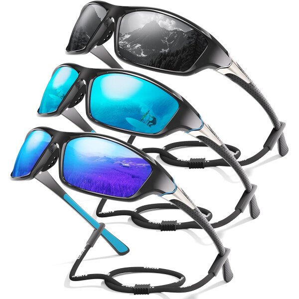 Paquete de 3 lentes de sol polarizados deportivos para hombres, envolventes y protección UV400 contra rayos ultravioleta, para ciclismo, pesca y conducción - Imagen 41