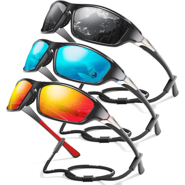 Paquete de 3 lentes de sol polarizados deportivos para hombres, envolventes y protección UV400 contra rayos ultravioleta, para ciclismo, pesca y conducción - Imagen 42