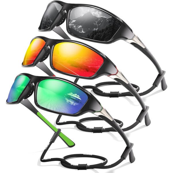 Paquete de 3 lentes de sol polarizados deportivos para hombres, envolventes y protección UV400 contra rayos ultravioleta, para ciclismo, pesca y conducción - Imagen 43