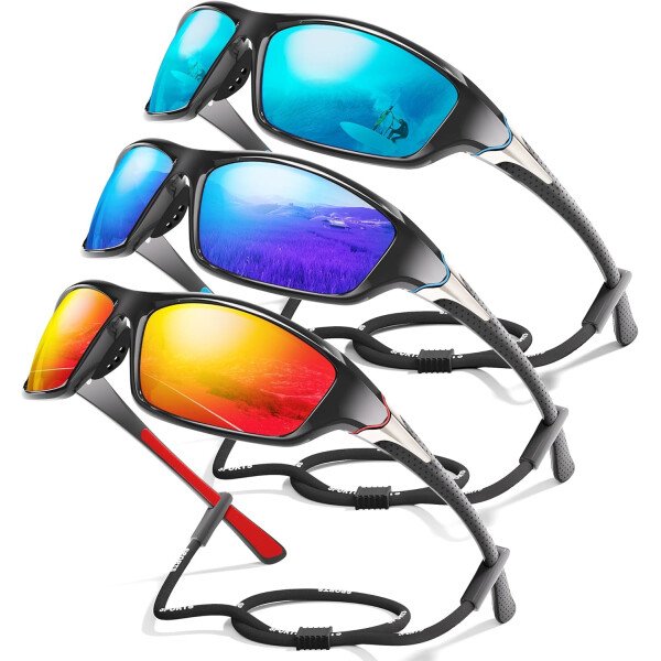 Paquete de 3 lentes de sol polarizados deportivos para hombres, envolventes y protección UV400 contra rayos ultravioleta, para ciclismo, pesca y conducción - Imagen 46