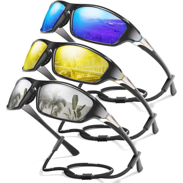 Paquete de 3 lentes de sol polarizados deportivos para hombres, envolventes y protección UV400 contra rayos ultravioleta, para ciclismo, pesca y conducción - Imagen 47