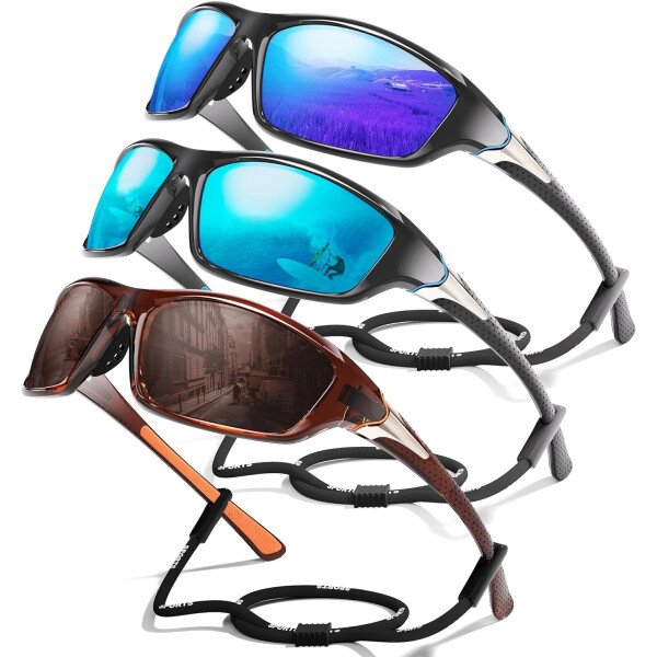 Paquete de 3 lentes de sol polarizados deportivos para hombres, envolventes y protección UV400 contra rayos ultravioleta, para ciclismo, pesca y conducción - Imagen 49