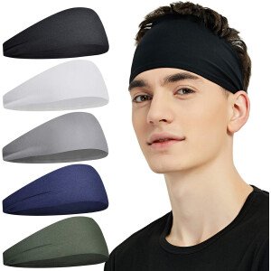 Diademas deportivas para hombres (paquete de 5), diadema de entrenamiento que absorbe la humedad, diademas para correr, ciclismo, fútbol, yoga, banda para el cabello para mujeres y hombres