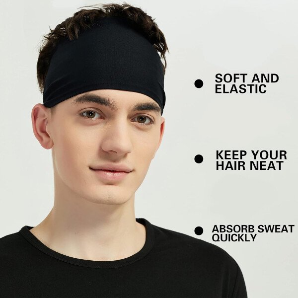 Diademas deportivas para hombres (paquete de 5), diadema de entrenamiento que absorbe la humedad, diademas para correr, ciclismo, fútbol, yoga, banda para el cabello para mujeres y hombres - Imagen 2