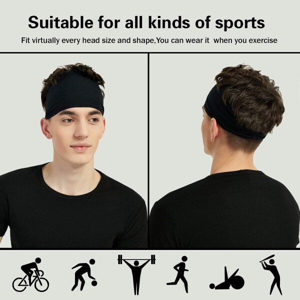 Diademas deportivas para hombres (paquete de 5), diadema de entrenamiento que absorbe la humedad, diademas para correr, ciclismo, fútbol, yoga, banda para el cabello para mujeres y hombres - Imagen 3