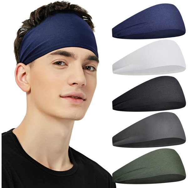 Diademas deportivas para hombres (paquete de 5), diadema de entrenamiento que absorbe la humedad, diademas para correr, ciclismo, fútbol, yoga, banda para el cabello para mujeres y hombres - Imagen 8