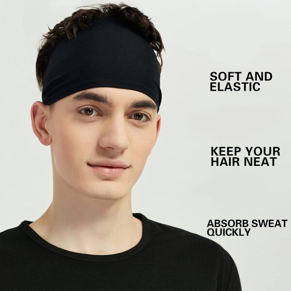 Diademas deportivas para hombres (paquete de 5), diadema de entrenamiento que absorbe la humedad, diademas para correr, ciclismo, fútbol, yoga, banda para el cabello para mujeres y hombres - Imagen 9