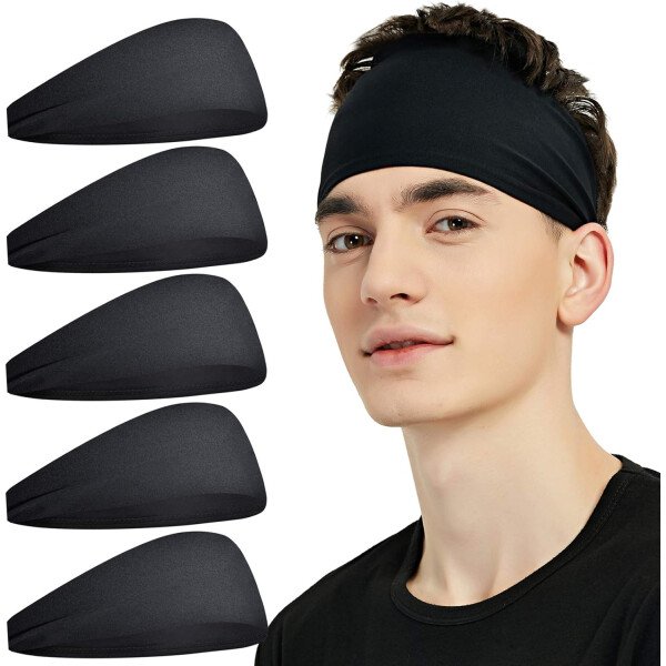 Diademas deportivas para hombres (paquete de 5), diadema de entrenamiento que absorbe la humedad, diademas para correr, ciclismo, fútbol, yoga, banda para el cabello para mujeres y hombres - Imagen 11