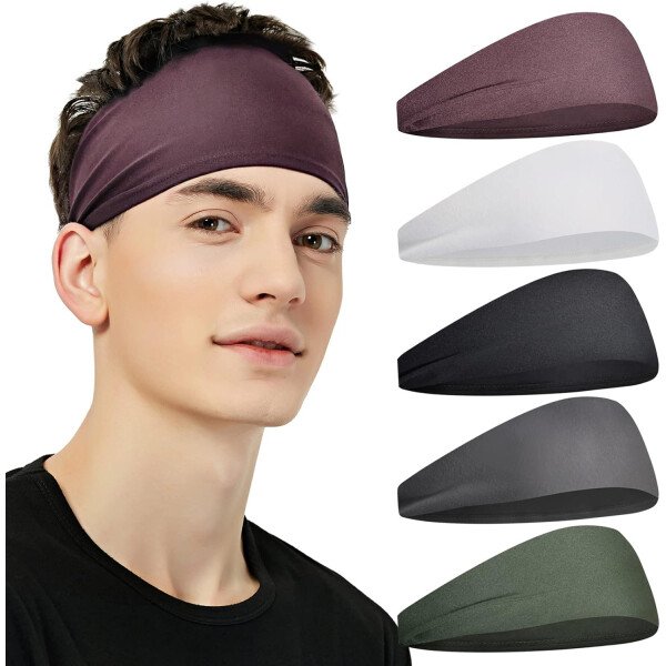 Diademas deportivas para hombres (paquete de 5), diadema de entrenamiento que absorbe la humedad, diademas para correr, ciclismo, fútbol, yoga, banda para el cabello para mujeres y hombres - Imagen 13