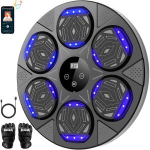 Máquina de boxeo de música, máquina de montaje en pared para niños y adultos, máquina de entrenamiento de boxeo inteligente Bluetooth con guantes de boxeo, equipo de entrenamiento de boxeo