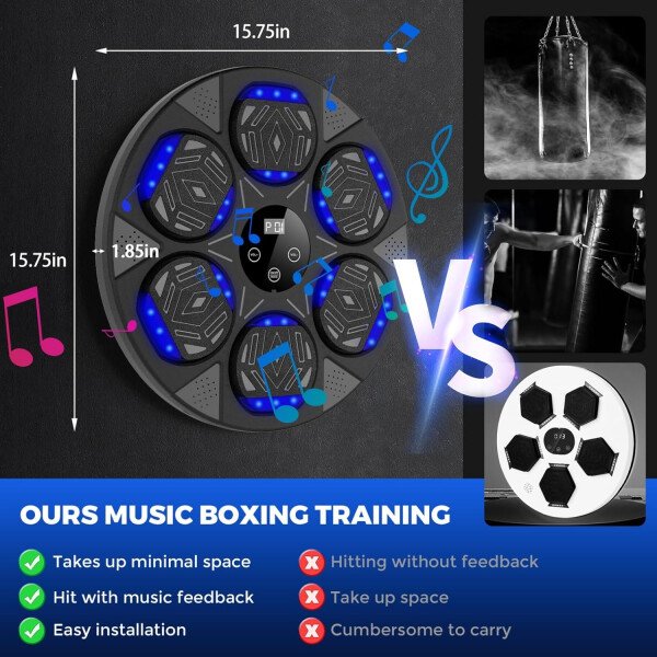 Máquina de boxeo de música, máquina de montaje en pared para niños y adultos, máquina de entrenamiento de boxeo inteligente Bluetooth con guantes de boxeo, equipo de entrenamiento de boxeo - Imagen 3