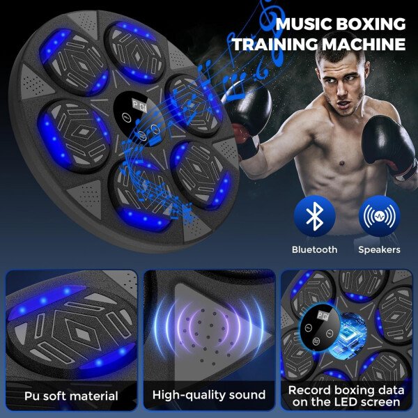 Máquina de boxeo de música, máquina de montaje en pared para niños y adultos, máquina de entrenamiento de boxeo inteligente Bluetooth con guantes de boxeo, equipo de entrenamiento de boxeo - Imagen 4