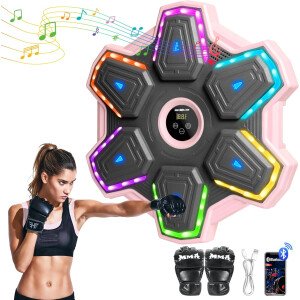 METROLLER Máquina de boxeo musical para adultos con guantes, entrenador electrónico inteligente de música de boxeo con LED interactivo, blanco de boxeo para niños y mujeres, gimnasio, oficina,
