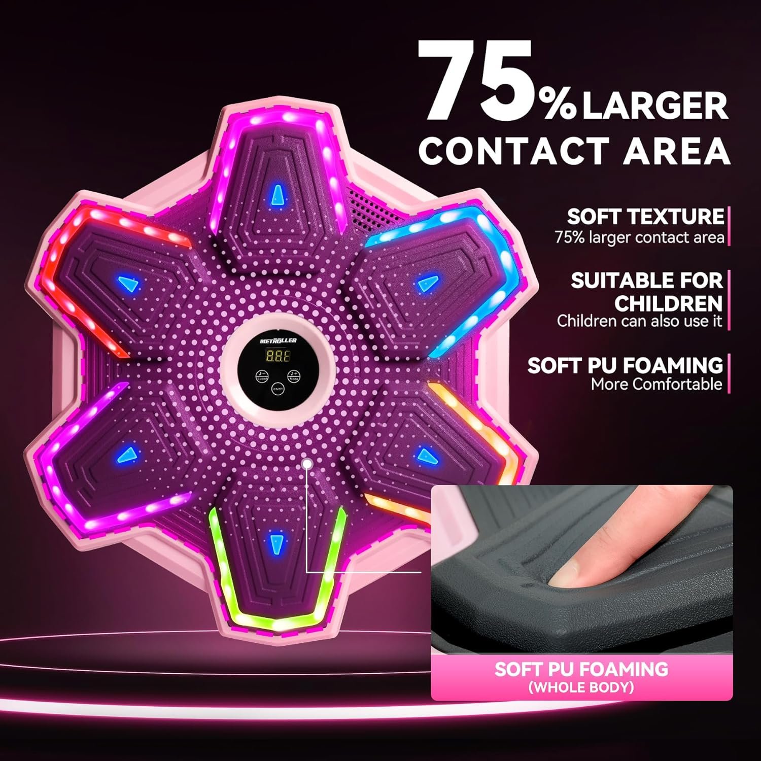 METROLLER Máquina de boxeo musical para adultos con guantes, entrenador electrónico inteligente de música de boxeo con LED interactivo, blanco de boxeo para niños y mujeres, gimnasio, oficina, - Imagen 3