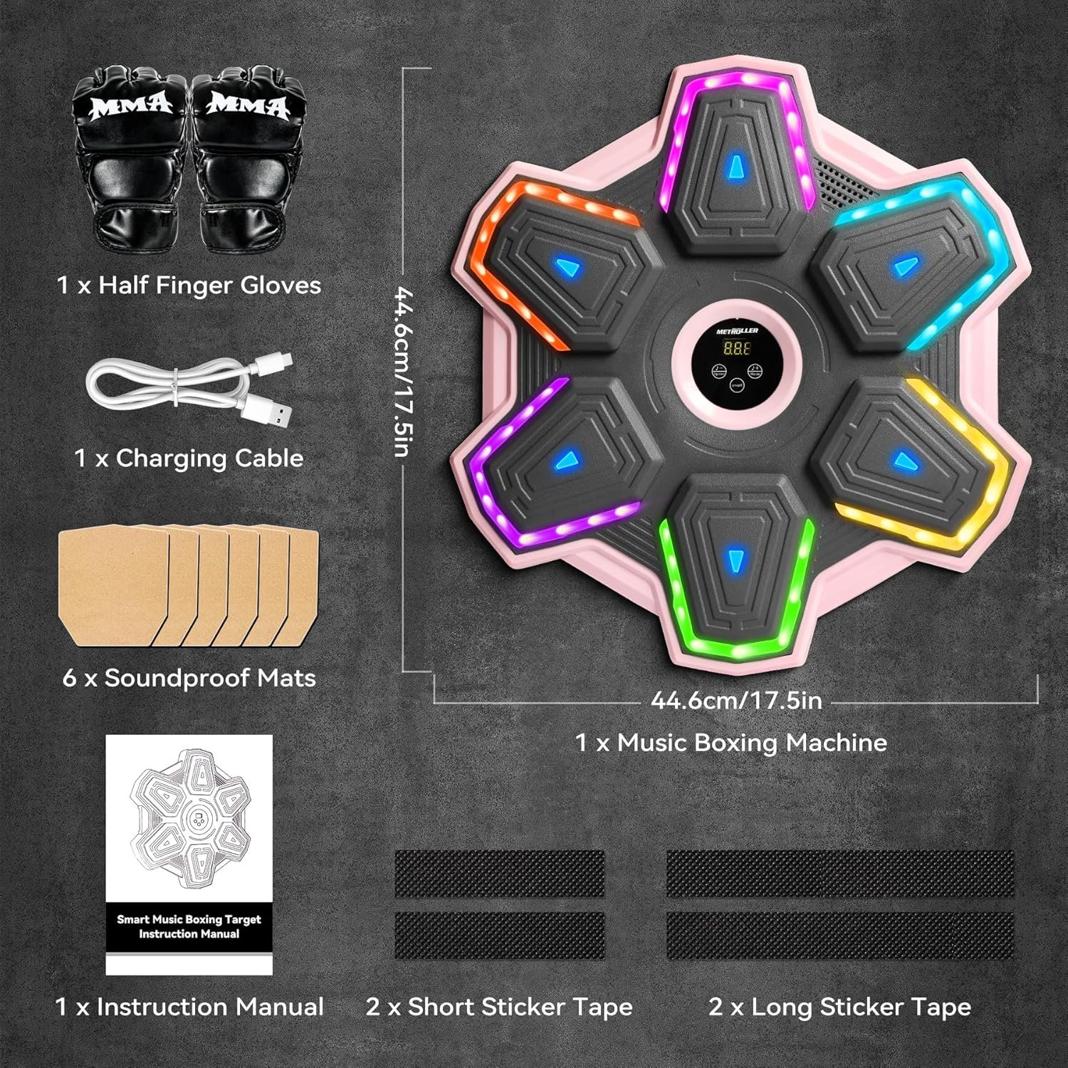 METROLLER Máquina de boxeo musical para adultos con guantes, entrenador electrónico inteligente de música de boxeo con LED interactivo, blanco de boxeo para niños y mujeres, gimnasio, oficina, - Imagen 5