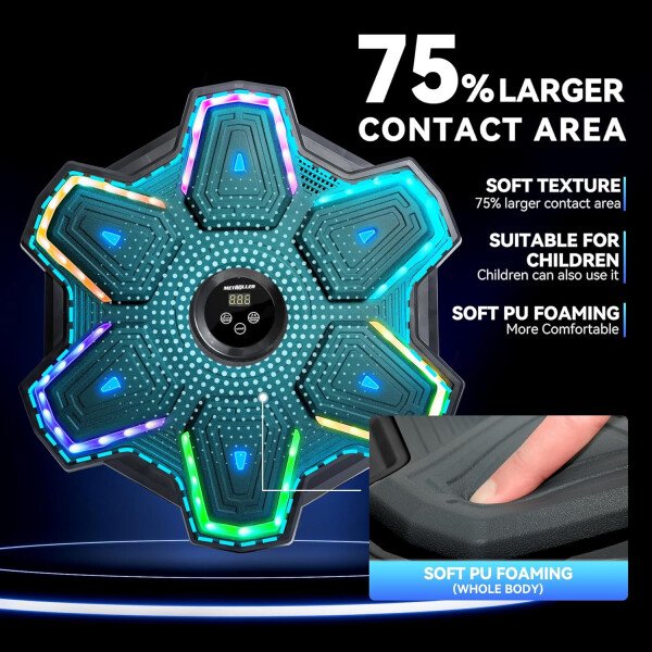 METROLLER Máquina de boxeo musical para adultos con guantes, entrenador electrónico inteligente de música de boxeo con LED interactivo, blanco de boxeo para niños y mujeres, gimnasio, oficina, - Imagen 10
