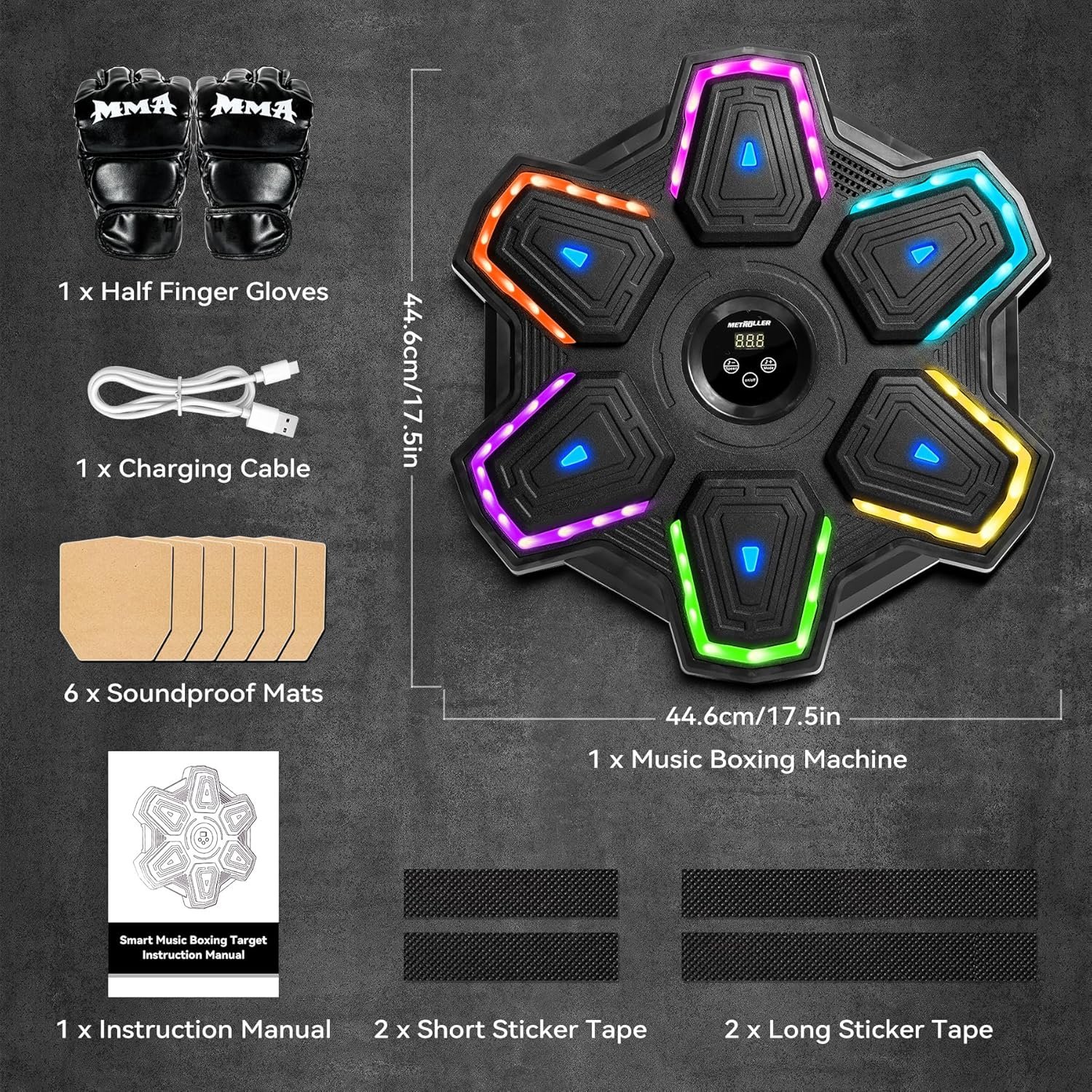 METROLLER Máquina de boxeo musical para adultos con guantes, entrenador electrónico inteligente de música de boxeo con LED interactivo, blanco de boxeo para niños y mujeres, gimnasio, oficina, - Imagen 12