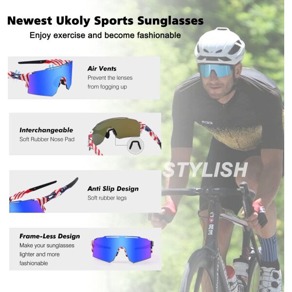 Ukoly Lentes de sol polarizados para ciclismo con 3 micas intercambiables, lentes deportivos y para béisbol para hombres y mujeres - Image 5