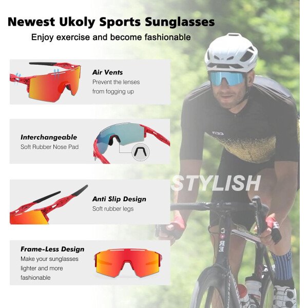 Ukoly Lentes de sol polarizados para ciclismo con 3 micas intercambiables, lentes deportivos y para béisbol para hombres y mujeres - Image 10