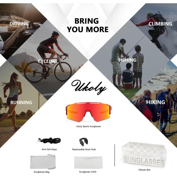 Ukoly Lentes de sol polarizados para ciclismo con 3 micas intercambiables, lentes deportivos y para béisbol para hombres y mujeres - Image 12
