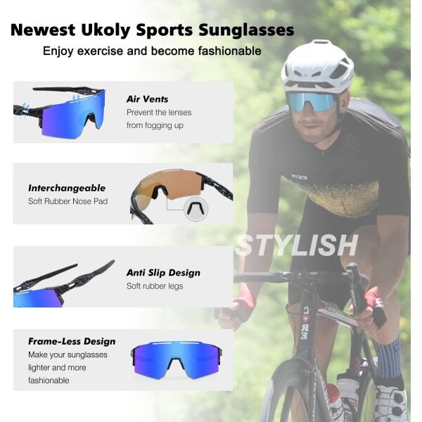 Ukoly Lentes de sol polarizados para ciclismo con 3 micas intercambiables, lentes deportivos y para béisbol para hombres y mujeres - Image 22
