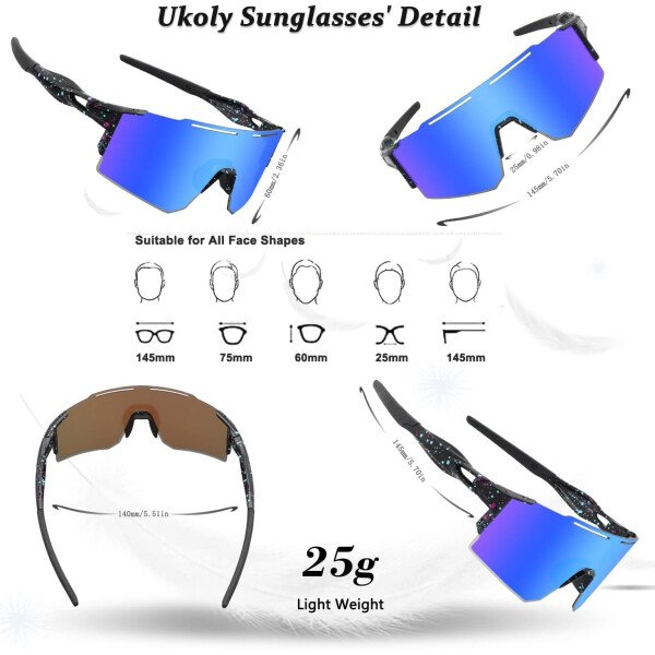 Ukoly Lentes de sol polarizados para ciclismo con 3 micas intercambiables, lentes deportivos y para béisbol para hombres y mujeres - Image 23