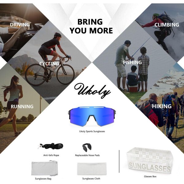 Ukoly Lentes de sol polarizados para ciclismo con 3 micas intercambiables, lentes deportivos y para béisbol para hombres y mujeres - Image 24