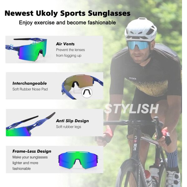 Ukoly Lentes de sol polarizados para ciclismo con 3 micas intercambiables, lentes deportivos y para béisbol para hombres y mujeres - Image 27