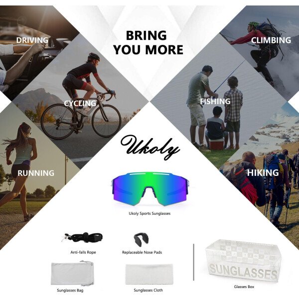 Ukoly Lentes de sol polarizados para ciclismo con 3 micas intercambiables, lentes deportivos y para béisbol para hombres y mujeres - Image 29