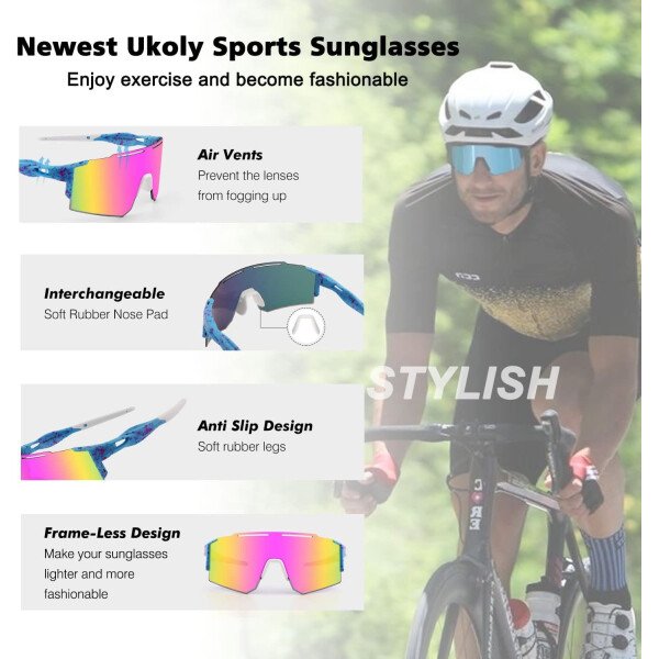 Ukoly Lentes de sol polarizados para ciclismo con 3 micas intercambiables, lentes deportivos y para béisbol para hombres y mujeres - Image 32