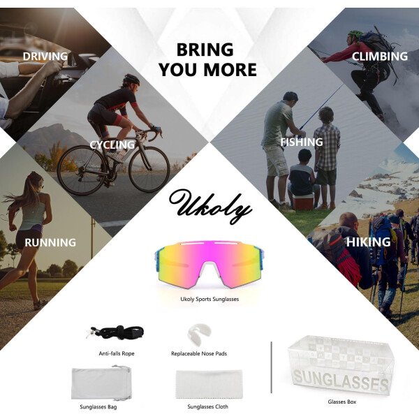 Ukoly Lentes de sol polarizados para ciclismo con 3 micas intercambiables, lentes deportivos y para béisbol para hombres y mujeres - Image 34