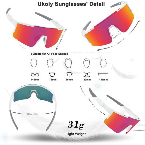 Ukoly Lentes de sol polarizados para ciclismo con 3 micas intercambiables, lentes deportivos y para béisbol para hombres y mujeres - Image 36