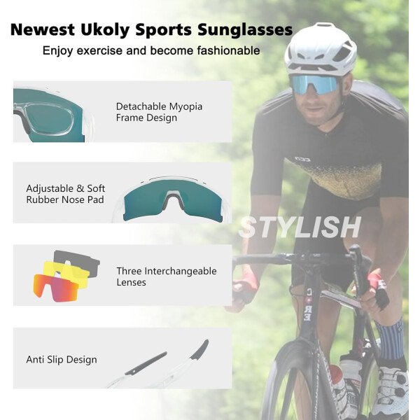 Ukoly Lentes de sol polarizados para ciclismo con 3 micas intercambiables, lentes deportivos y para béisbol para hombres y mujeres - Image 38