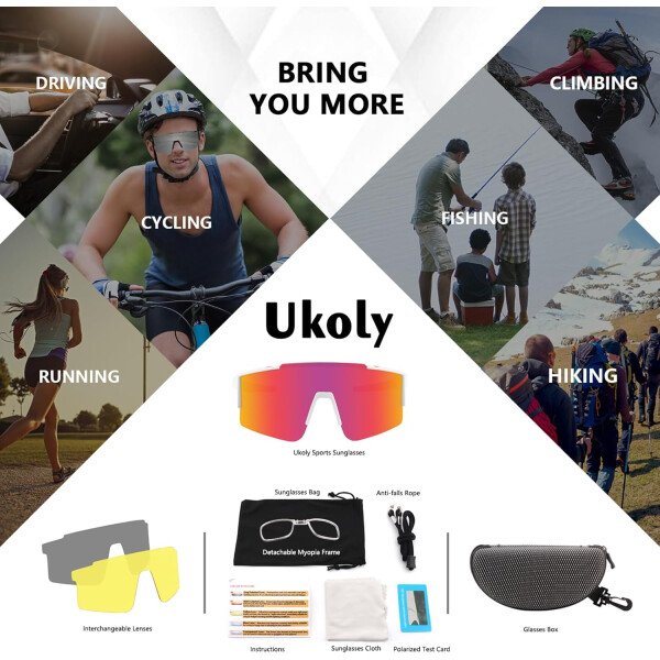 Ukoly Lentes de sol polarizados para ciclismo con 3 micas intercambiables, lentes deportivos y para béisbol para hombres y mujeres - Image 40