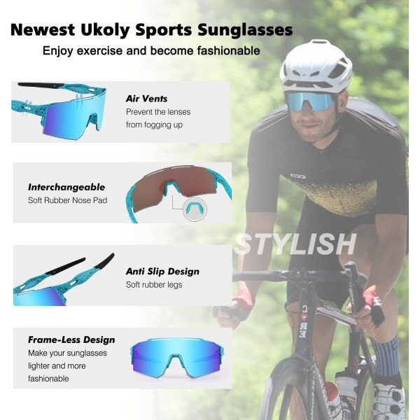 Ukoly Lentes de sol polarizados para ciclismo con 3 micas intercambiables, lentes deportivos y para béisbol para hombres y mujeres - Image 43