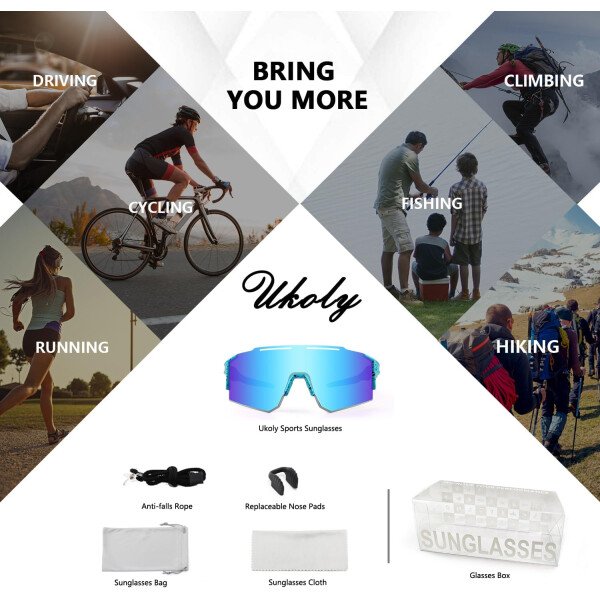Ukoly Lentes de sol polarizados para ciclismo con 3 micas intercambiables, lentes deportivos y para béisbol para hombres y mujeres - Image 45