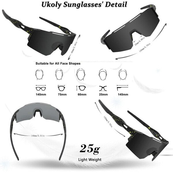 Ukoly Lentes de sol polarizados para ciclismo con 3 micas intercambiables, lentes deportivos y para béisbol para hombres y mujeres - Image 50