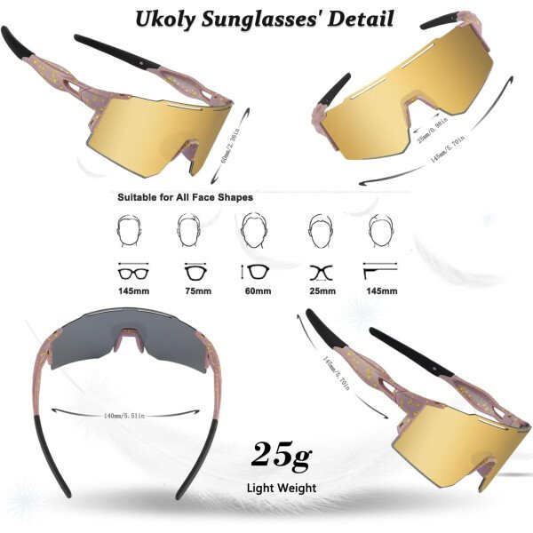 Ukoly Lentes de sol polarizados para ciclismo con 3 micas intercambiables, lentes deportivos y para béisbol para hombres y mujeres - Image 54