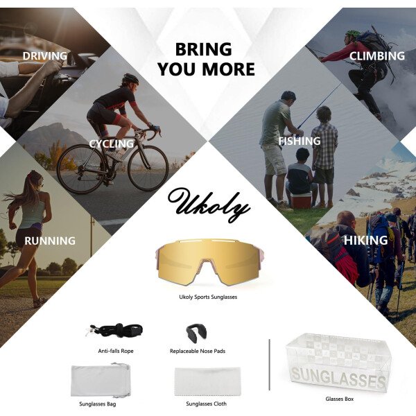 Ukoly Lentes de sol polarizados para ciclismo con 3 micas intercambiables, lentes deportivos y para béisbol para hombres y mujeres - Image 56