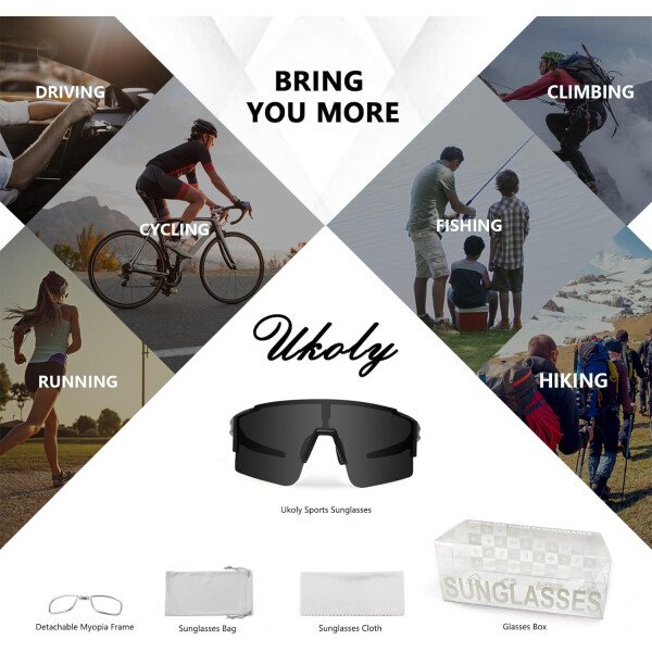 Ukoly Lentes de sol polarizados para ciclismo con 3 micas intercambiables, lentes deportivos y para béisbol para hombres y mujeres - Image 62