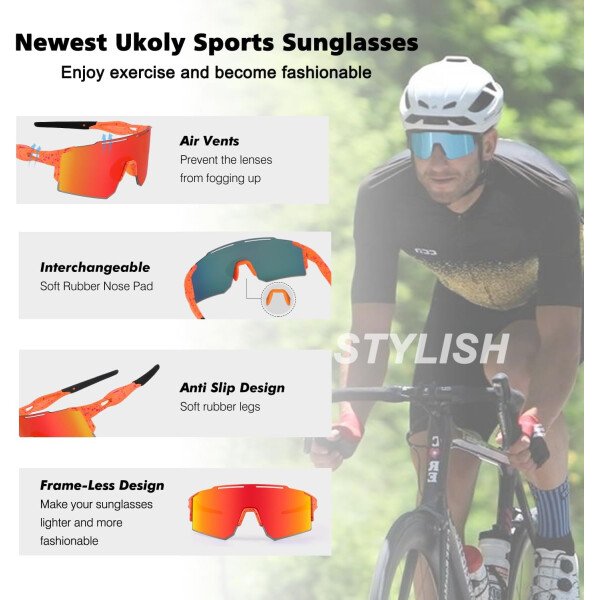 Ukoly Lentes de sol polarizados para ciclismo con 3 micas intercambiables, lentes deportivos y para béisbol para hombres y mujeres - Image 69