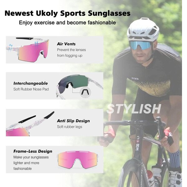 Ukoly Lentes de sol polarizados para ciclismo con 3 micas intercambiables, lentes deportivos y para béisbol para hombres y mujeres - Image 78
