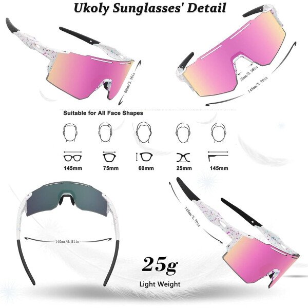 Ukoly Lentes de sol polarizados para ciclismo con 3 micas intercambiables, lentes deportivos y para béisbol para hombres y mujeres - Image 79