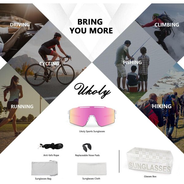 Ukoly Lentes de sol polarizados para ciclismo con 3 micas intercambiables, lentes deportivos y para béisbol para hombres y mujeres - Image 80