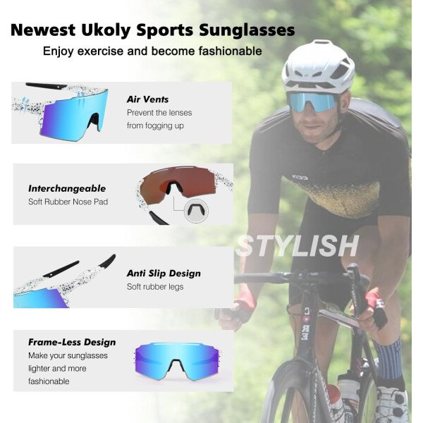 Ukoly Lentes de sol polarizados para ciclismo con 3 micas intercambiables, lentes deportivos y para béisbol para hombres y mujeres - Image 83