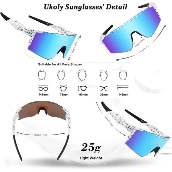 Ukoly Lentes de sol polarizados para ciclismo con 3 micas intercambiables, lentes deportivos y para béisbol para hombres y mujeres - Image 84
