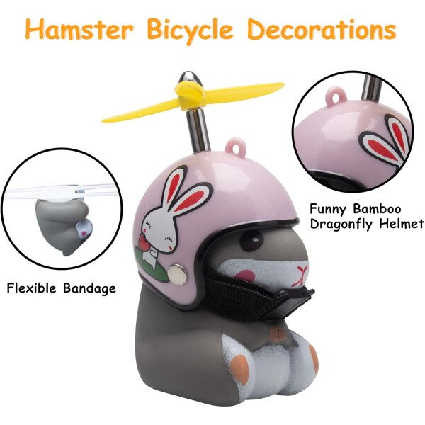 wonuu Campana de bicicleta de pato con luz y casco, linda bocina de bicicleta de hámster, decoración de salpicadero, juguete de hámster, campanas de motocicleta, campanas de goma para salpicadero de - Image 3