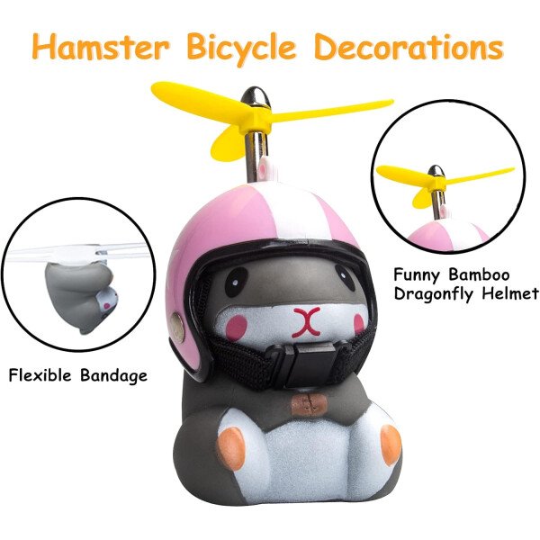 wonuu Campana de bicicleta de pato con luz y casco, linda bocina de bicicleta de hámster, decoración de salpicadero, juguete de hámster, campanas de motocicleta, campanas de goma para salpicadero de - Image 10